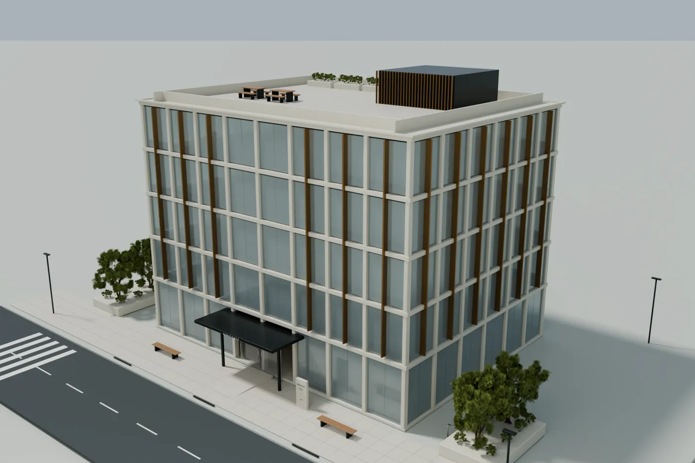 Edificio de oficinas de ejemplo, vista exterior en 3D